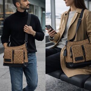 Coach Ranger Pocket Messenger 1951 Signature Canvas Double Pocket Crossbody